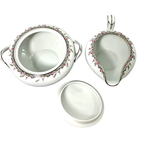 Vintage Noritake Petite 5507 Porcelain China Sugar Bowl‎ & Creamer Gray Pink - Picture 2 of 12